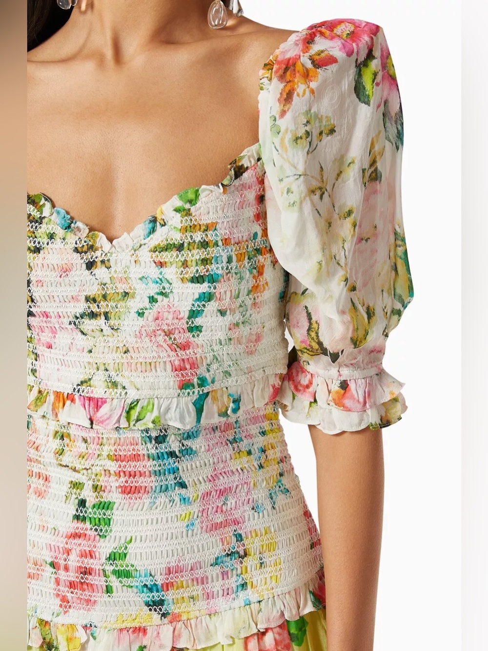 Hemant & Nandita Floral Smocked Mini Dress S Cottagecore Boho - Picture 4 of 15